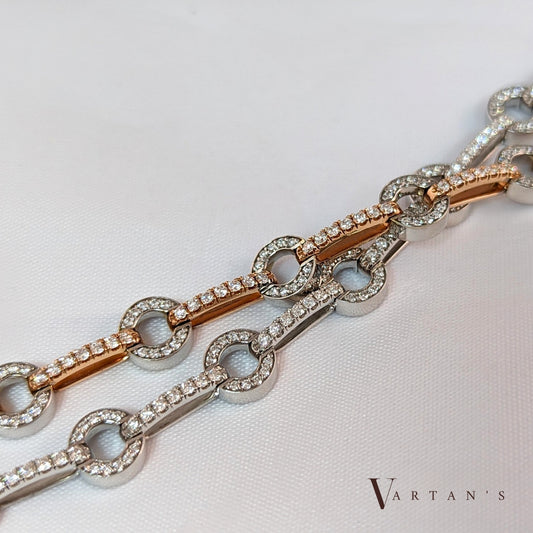 Two-Tone Circle Link Diamond Bracelet