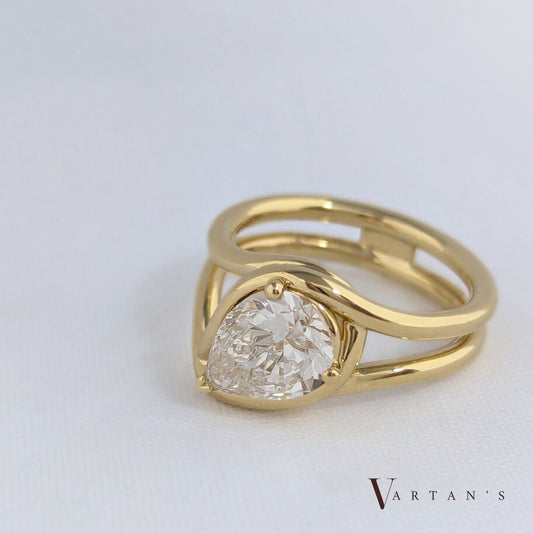 Angled Pear Shape Diamond Ring