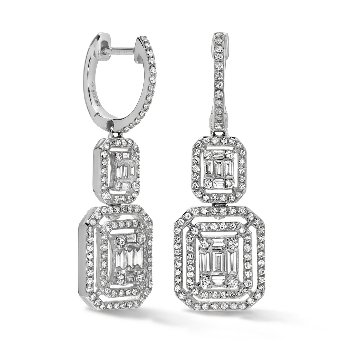 Baguette & Round Diamond Dangle Earrings