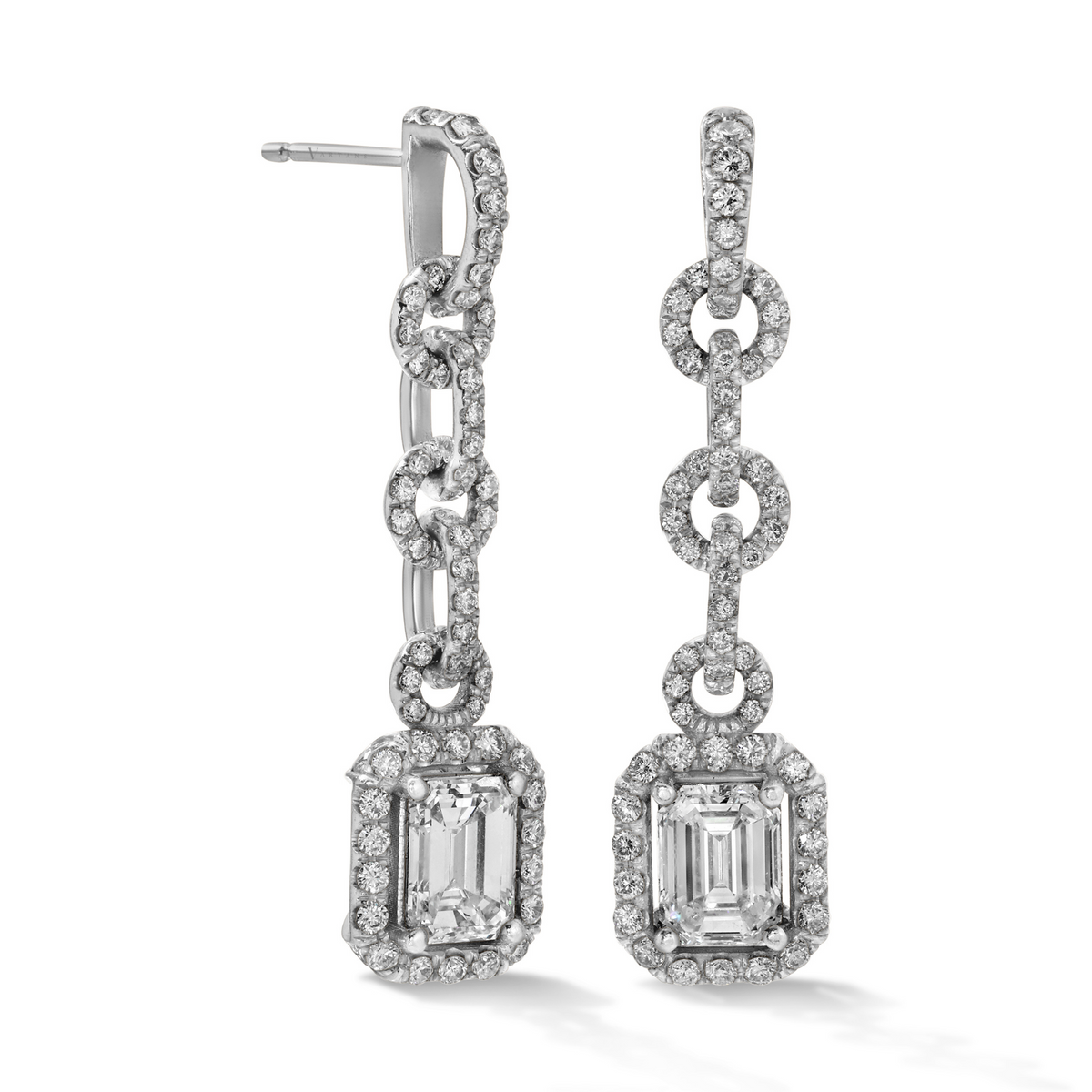 Emerald-Cut Link Dangle Earrings