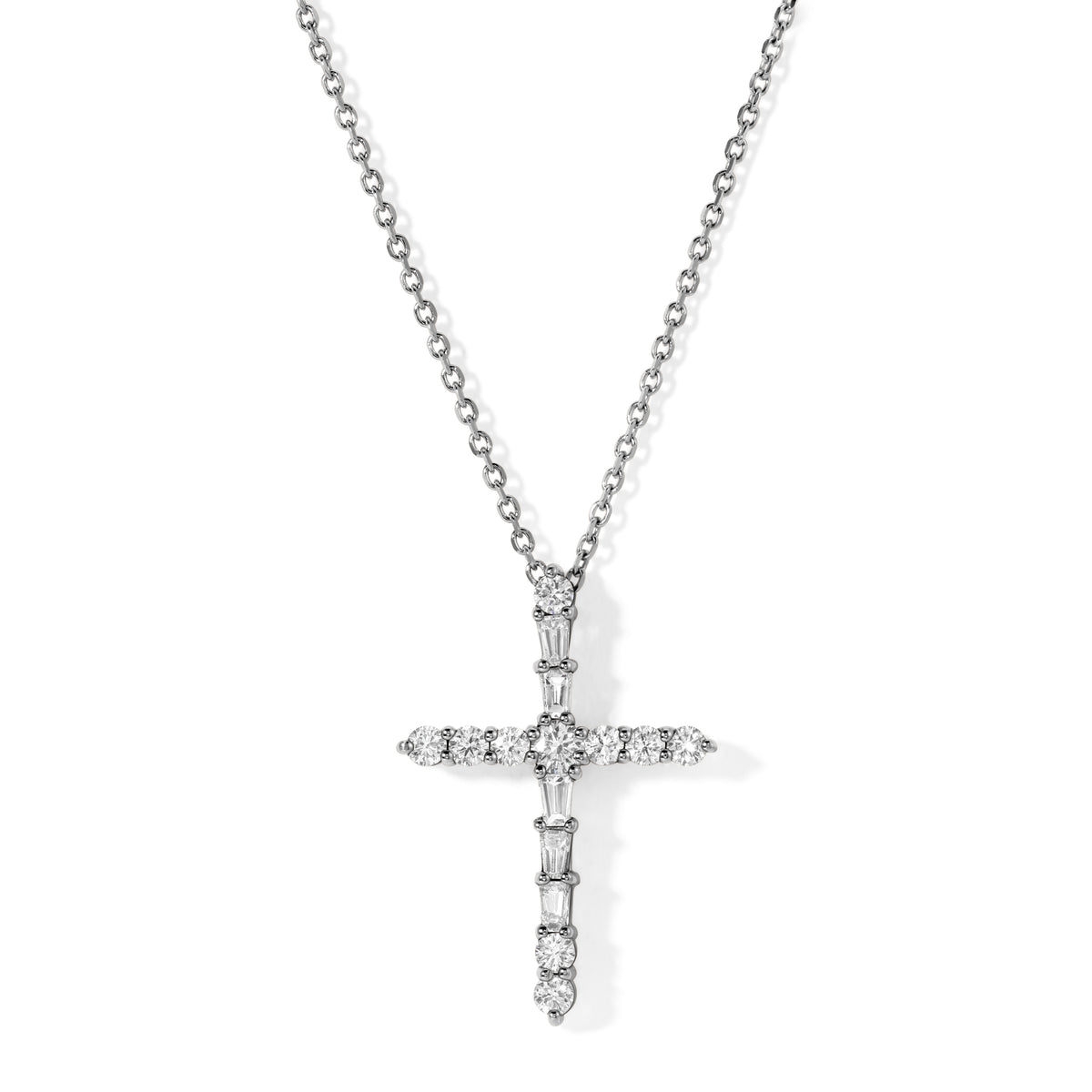 Baguette & Round Diamond Cross Pendant