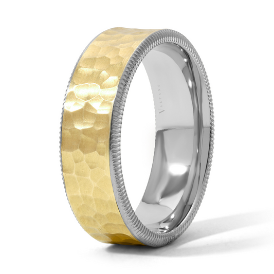 2-Toned Hammered & Milgrain Men's Wedding Band