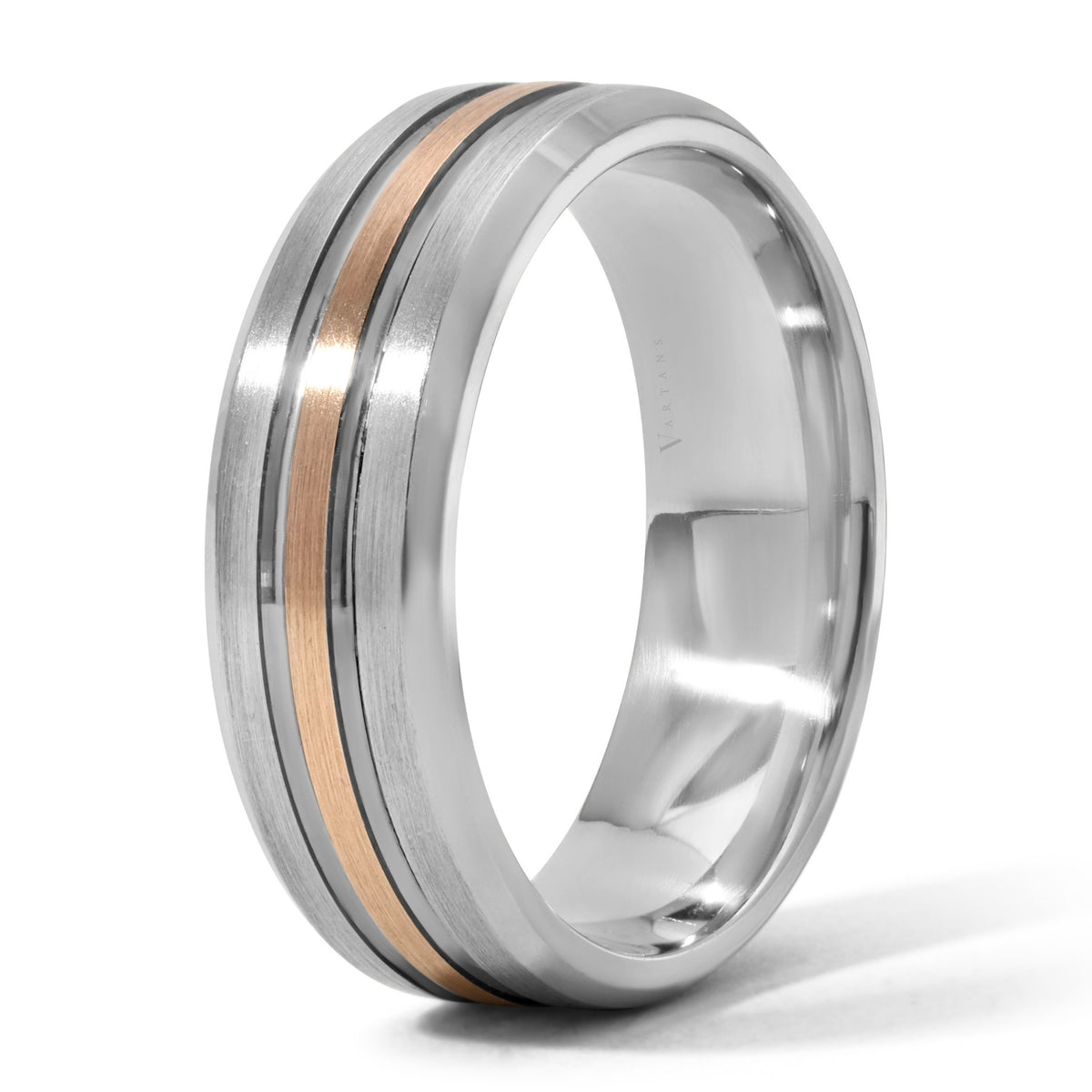2-Toned Men's Grooved Wedding Band