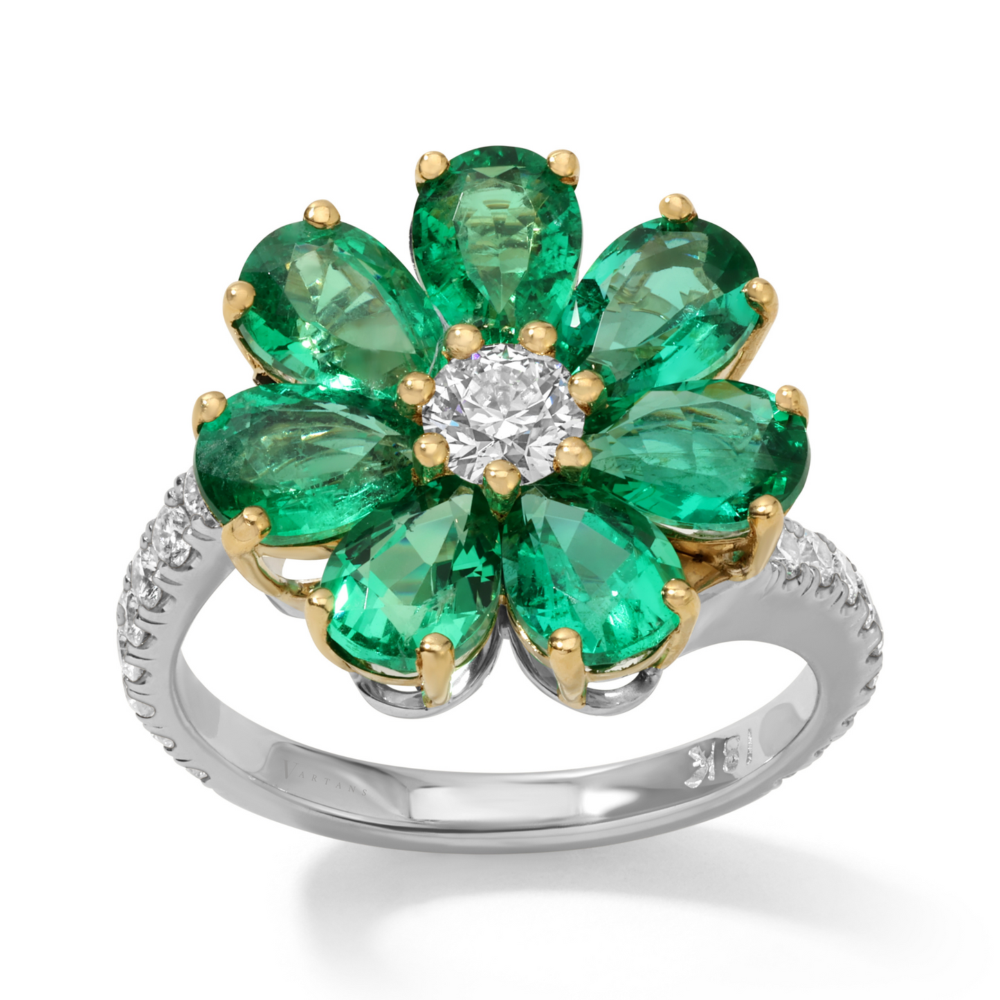 Green Emerald Flower Ring