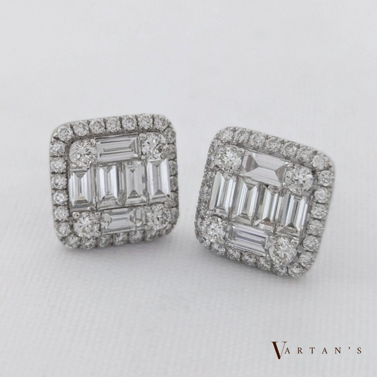 Round & Baguette Diamond Studs