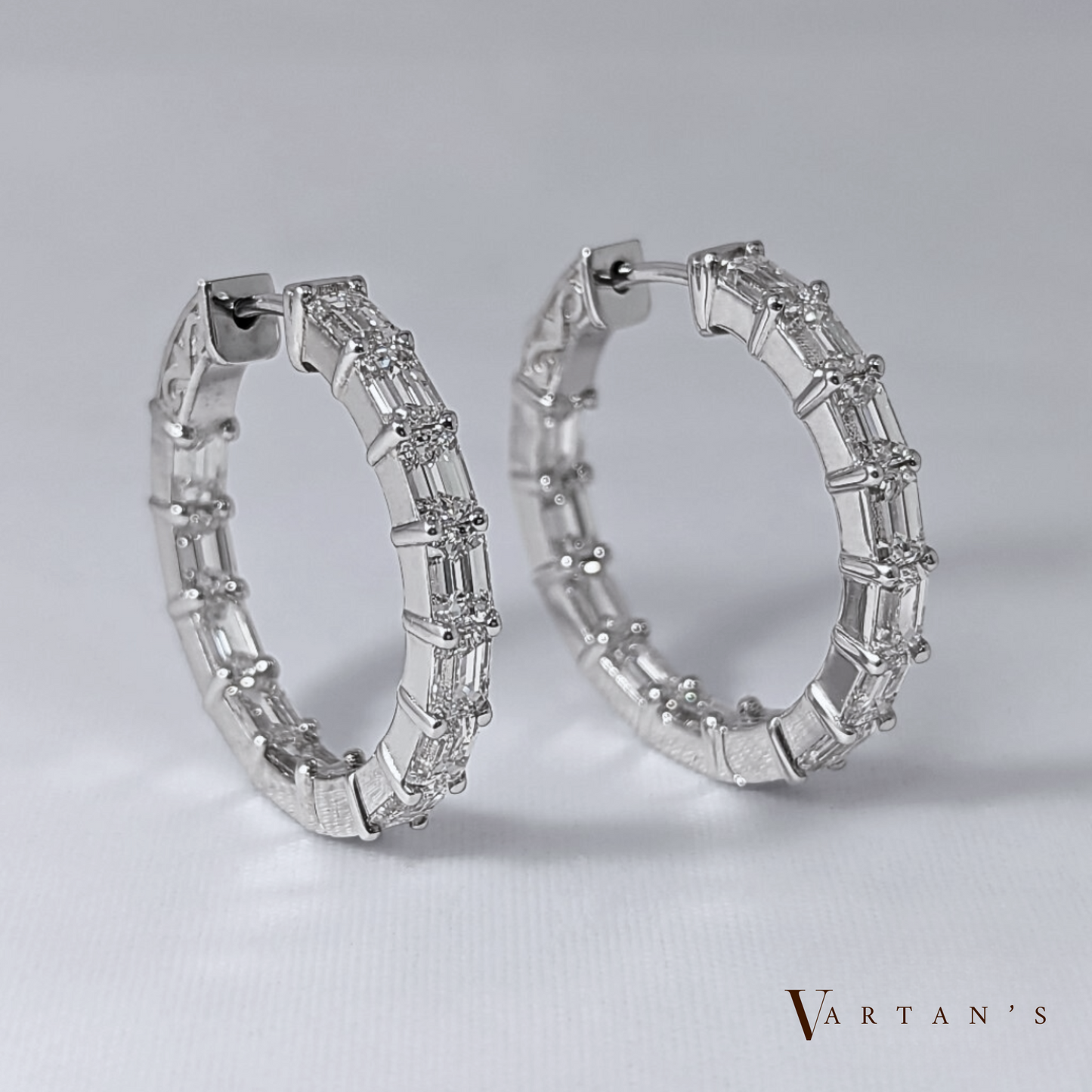 Emerald- Cut Diamond Inside Outside Hoops