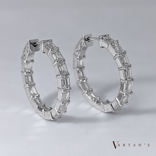 Emerald- Cut Diamond Inside Outside Hoops