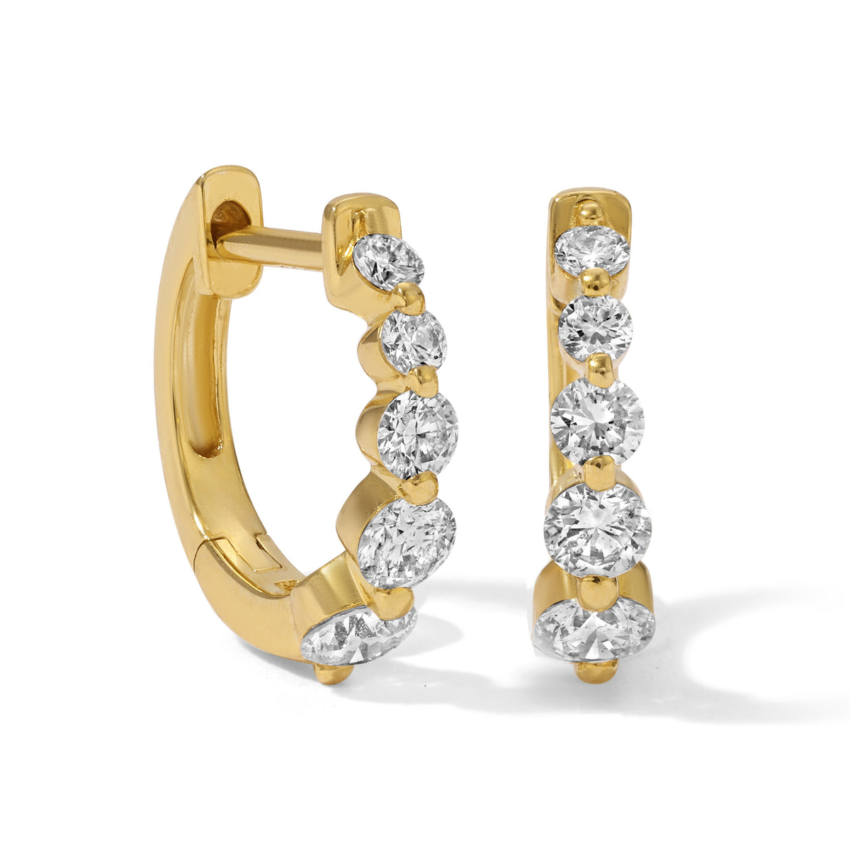 14K Yellow Gold Graduated Diamond Hoops