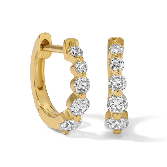 14K Yellow Gold Graduated Diamond Hoops