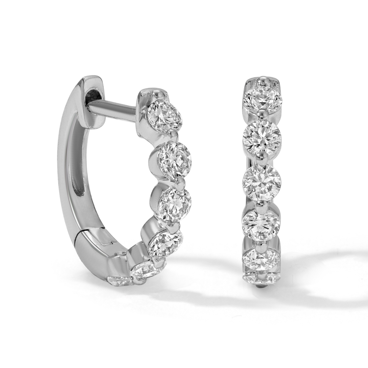 14K White Gold Diamond Hoop Earrings