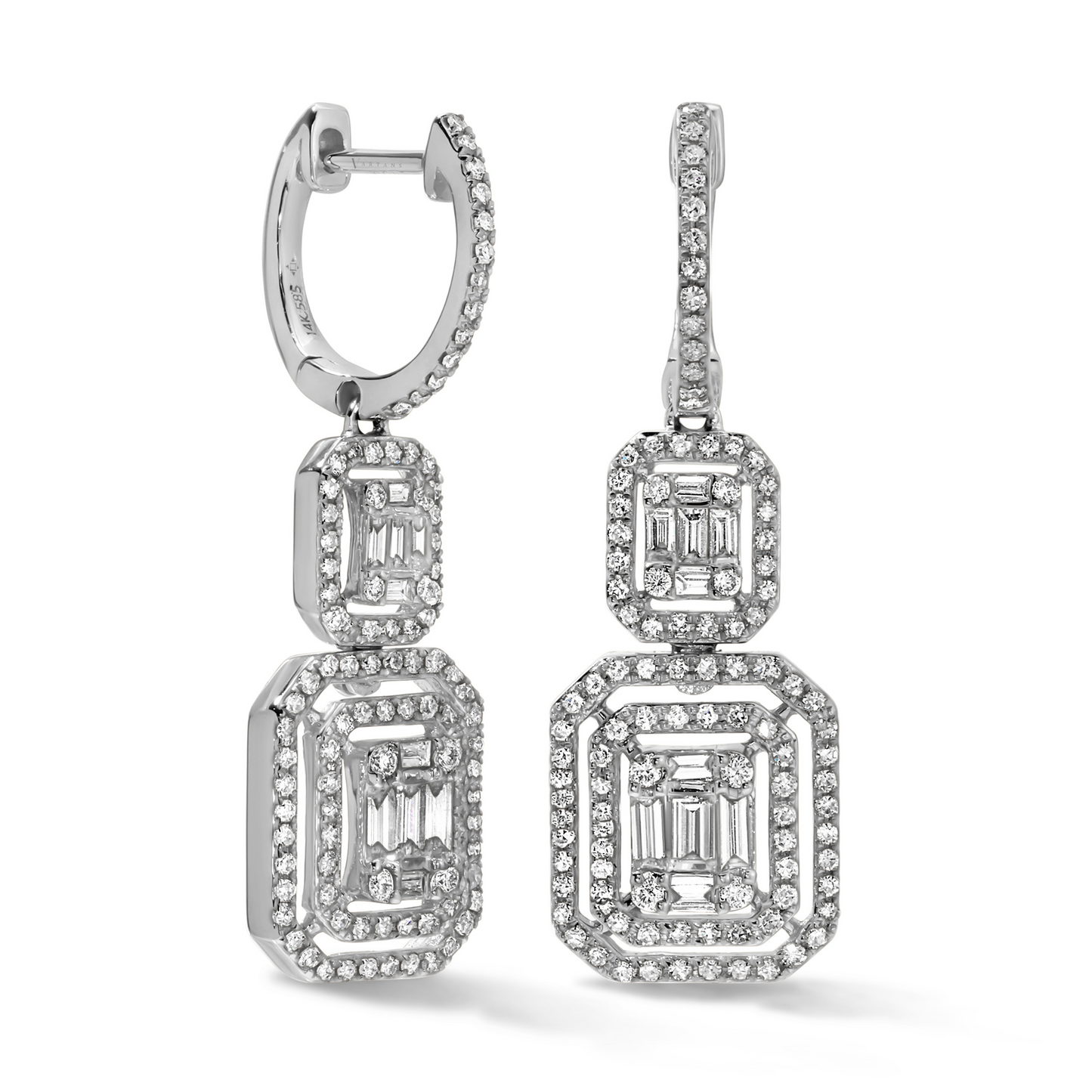 Baguette & Round Diamond Dangle Earrings