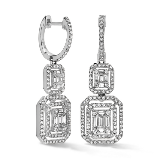 Baguette & Round Diamond Dangle Earrings