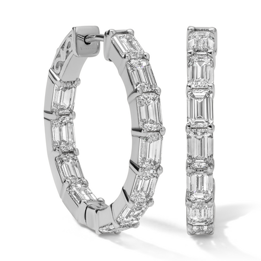 Emerald- Cut Diamond Inside Outside Hoops