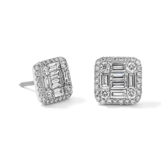 Round & Baguette Diamond Studs