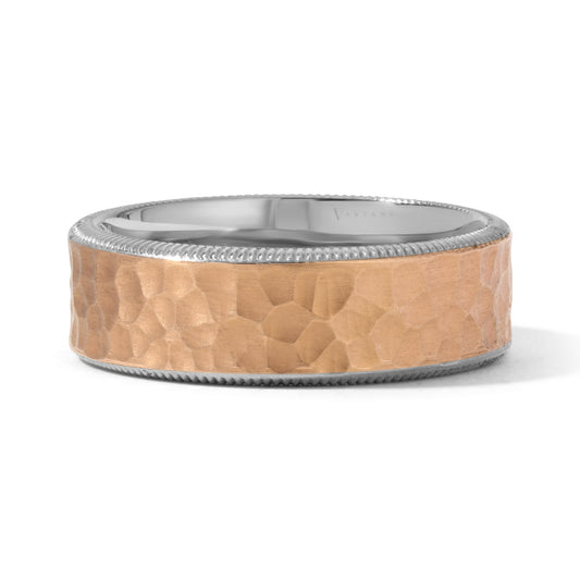 2-Toned Hammered & Milgrain Men's Wedding Band