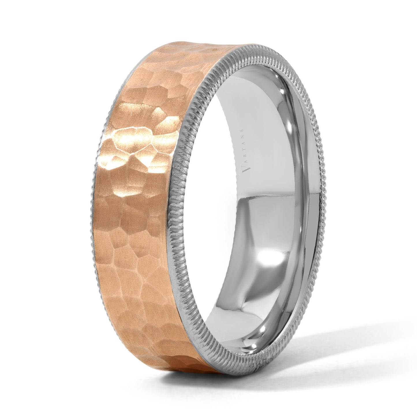 2-Toned Hammered & Milgrain Men's Wedding Band